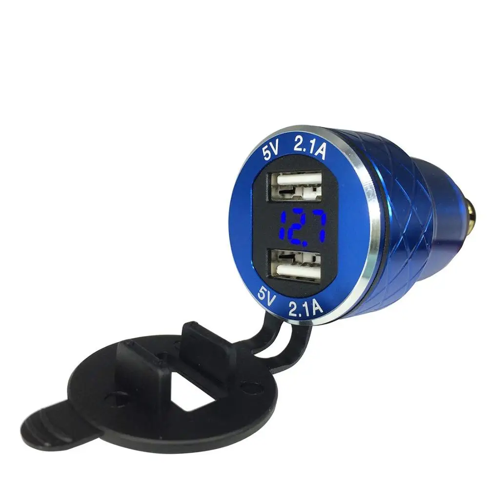 Зарядное устройство DIN to USB для мотоцикла Triumph Tiger 800 on с выходом 5В 2,1А, розеткой питания, вольтметром и корпусом из алюминиевого сплава.