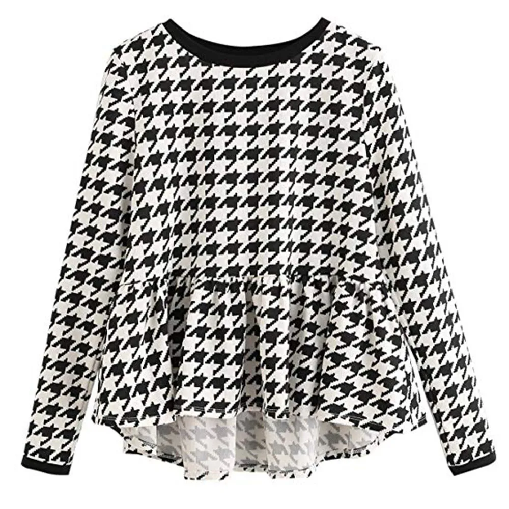 Асимметричная женская блузка свободная круглый вырез тряпки длинный рукав