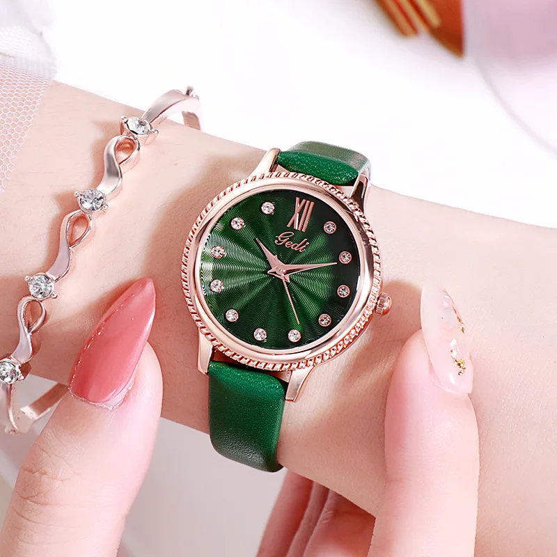 Gedi Ladies Watch Water Resistant Luxury Brand Leather Strap Rhinestone Women Watches Dress Relogio Feminino Gift for Women