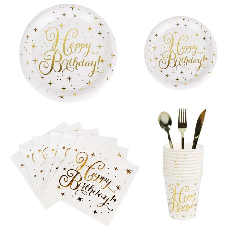 

Happy Birthday Party Gold Disposable Tableware Birthday Party Decorations Kids Adult Birthday Plates Napkins Tableware