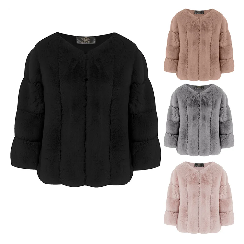 

New Faux Mink Fur Coat Autumn Winter Neck Clothes 2021 Fashion Slim Warm Coat Elegant Ladies Fluffy Thick Outerwear