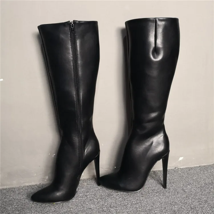 

Модные женские зимние сапоги до колена больших размеров США 15, привлекательные сапоги на тонком высоком каблуке, черная повседневная женская обувь с острым носком
