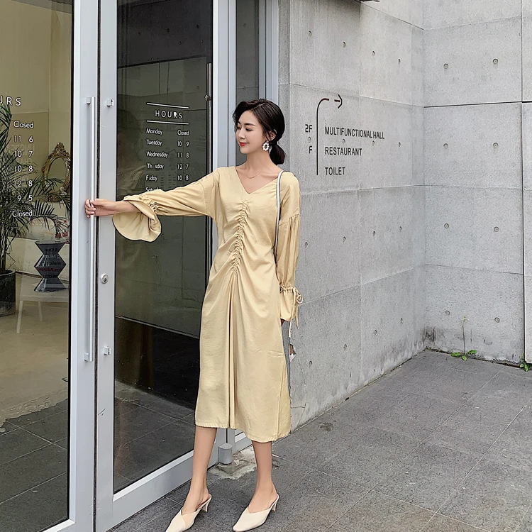 YAMDI элегантное платье в стиле бохо однотонное винтажное средней длины на