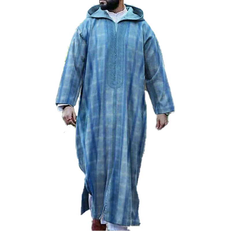 2021 Summer New Blue African Ethnic Style Men'S Long Shirt Spot Black Muslim Robe Hedging Jl016
