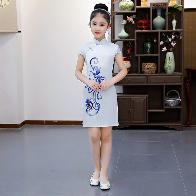 

Silkworm dream silk parent-child summer dress 2021 children's cheongsam, silk digital short positioning mother parent-child