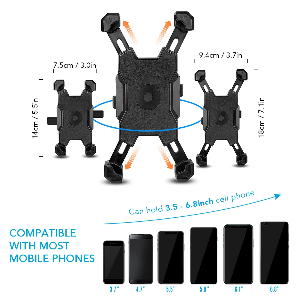 

Quick Lock Bicycle Mobile Phone Holder 360 Rotation Adjustable Mount Rear View Mirror Phone Bracket