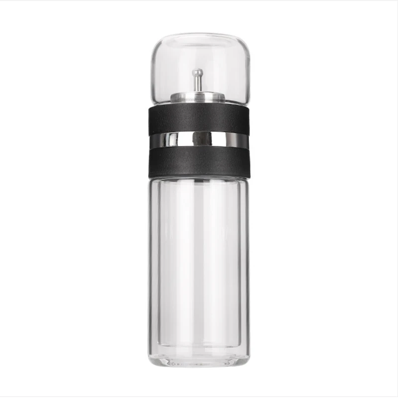 

Hot Water Flask Vacuum Thermos Double Wall No Heat Bottle Portable with Filter Net Transparent Glass Cup