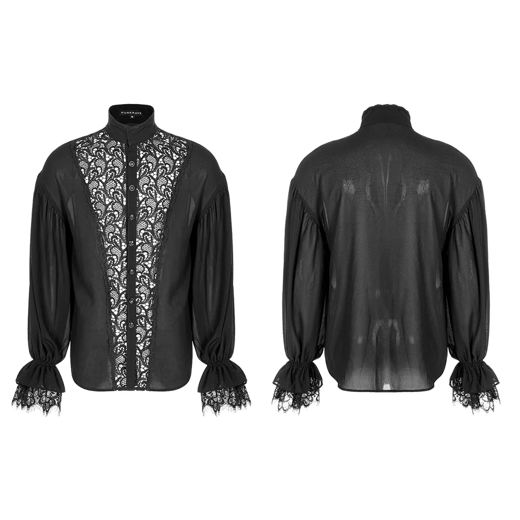 Мужская Прозрачная кружевная рубашка в стиле панк-рейв рококо Готическая блузка