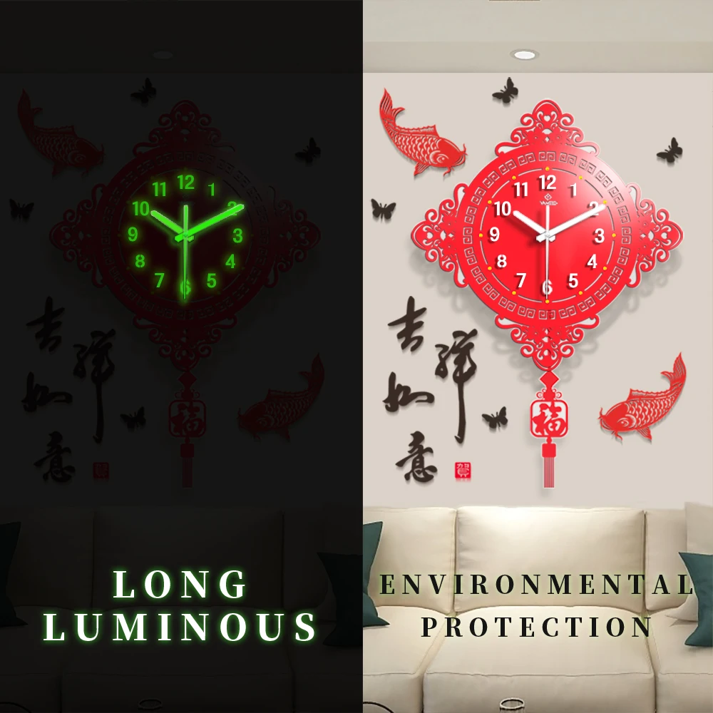 Новый китайский Стиль настенные часы для гостиной креативные ультра тихий арт