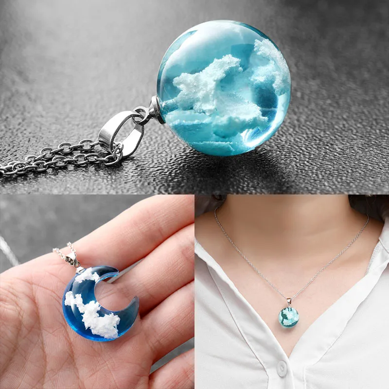 Новое ожерелье с подвеской голубого неба белого облака для женщин прозрачное из