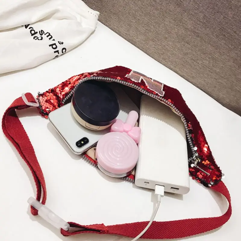 

Portable Glitter Sequin Reversible Waist Bag Fanny Pack Pouch Sport Belt Hip Chest Crossbody Shoulder Purse for Kids Children