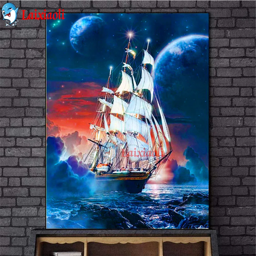 

5D Diamond Embroidery Full Display Ship DIY Diamond Painting Sky clouds,universe planet Picture Of Rhinestones Mosaic Home Decor