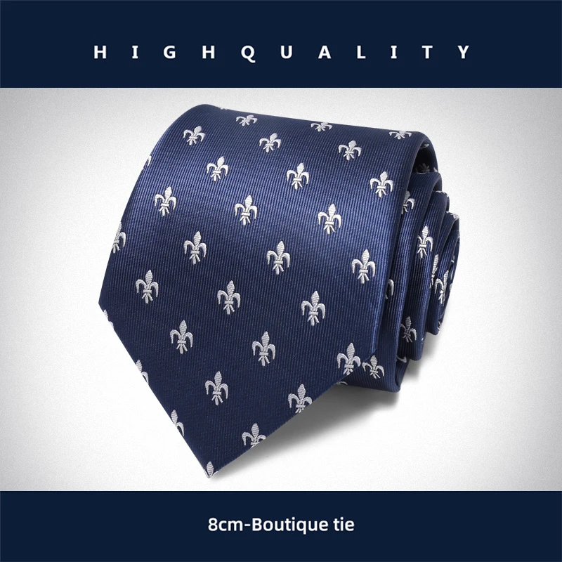 

8CM Jacquard Tie Brand Designer Blue Ties for Men High Quality Gentelman Business Suit Necktie Male Gift With Box