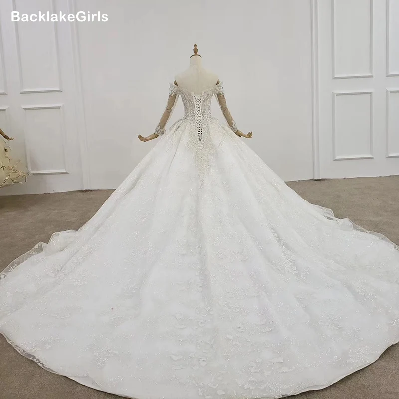 Роскошные свадебные платья принцессы с длинным рукавом Украшенные бусинами