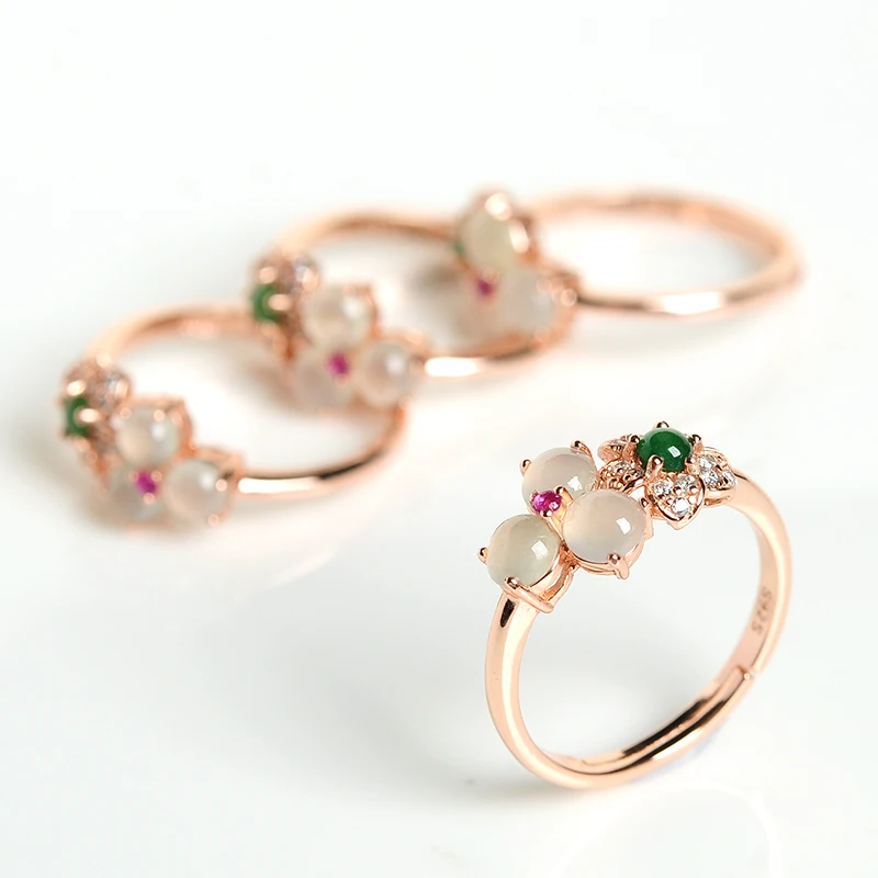 Цветок клевера сердце Изумрудное кольцо 925 серебро инкрустированное из