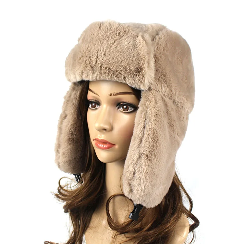 Женская меховая шапка-ушанка Minhui теплая русская шляпа-ушанка из кроличьего меха
