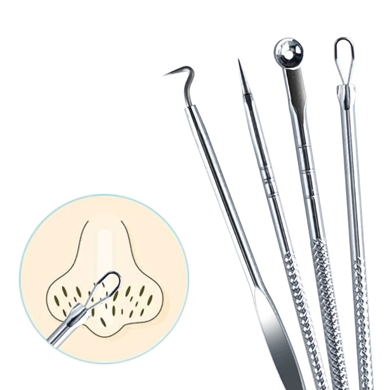 

4pcs Stainless Steel Acne Removal Needles Pimple Blackhead Remover Tools Spoon Face Skin Care Tools Facial Pore Cleaner