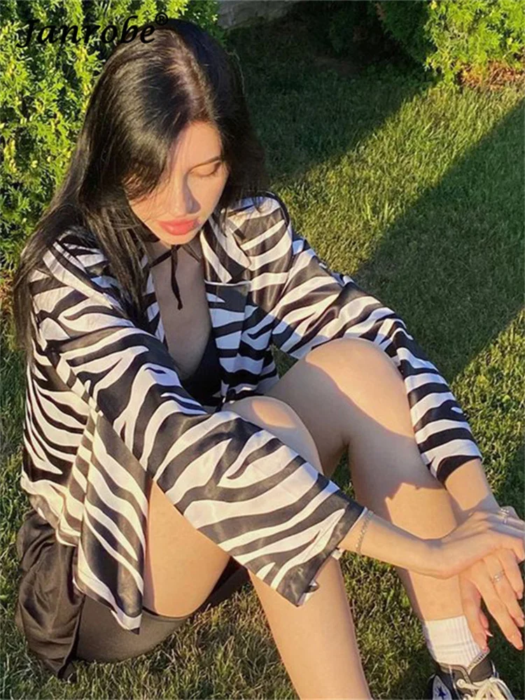 Janrobe рубашка с длинным рукавом принтом зебры Топы Женский Осенний Повседневный