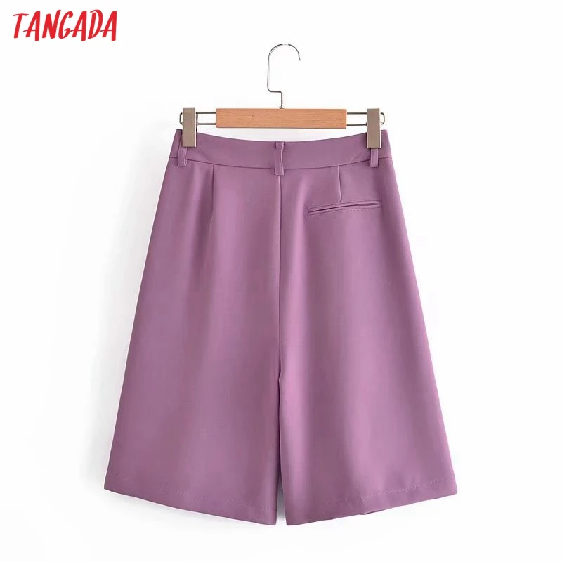 

Tangada 2021 New Women Elegant Purple Skirt Shorts Zipper Pockets OL Shorts Pantalones 2G21