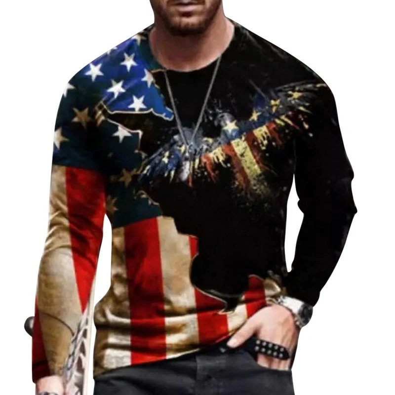 Футболка мужская с длинным рукавом и 3D-принтом свободного покроя | Мужская одежда