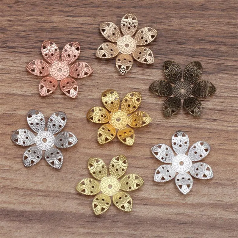 

20pcs/lot 31mm Hollow Copper Flower Charms Flower Spacer Jewelry Connector End Cap DIY Necklace Bracelet Findings
