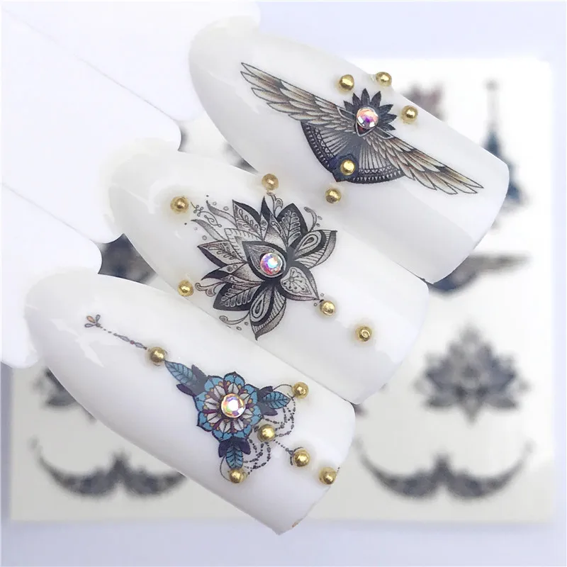 

Fashion Stickers for Nails DIY Feather Flower Skull Bird Water Sliders Manicure Decor Watercolor Nail Decal Stickers Accessoires