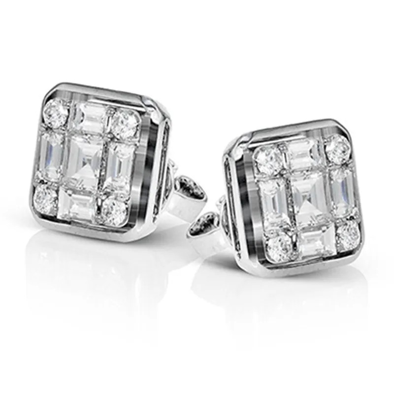 

925 Sterling Silver Crystal Stud Earrings for Women Square Pricess Cut Cubic Zirconia Stone Earrings Fashion Jewelry 2021