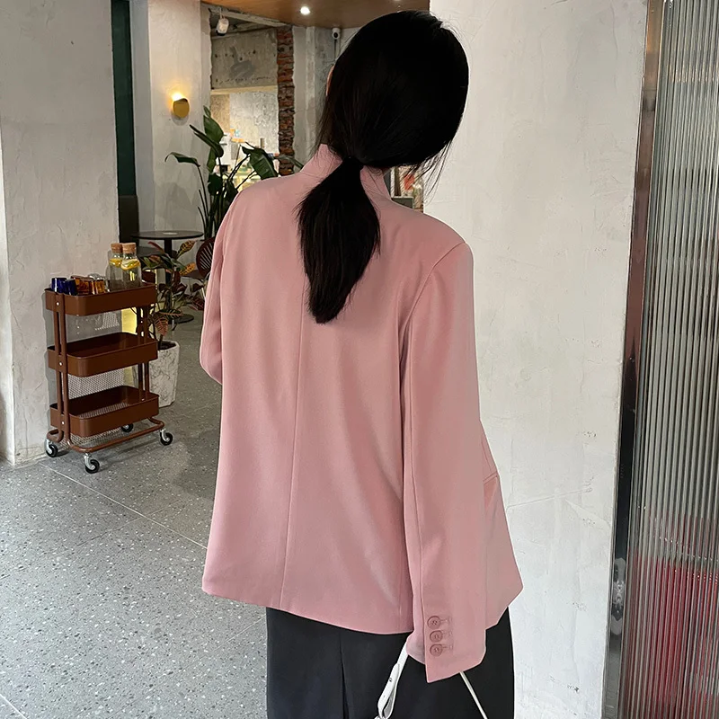 

[EAM] Women Pink Color Ribbon Big Size Blazer New Lapel Long Sleeve Loose Fit Jacket Fashion Tide Spring Autumn 2021 1DE0110