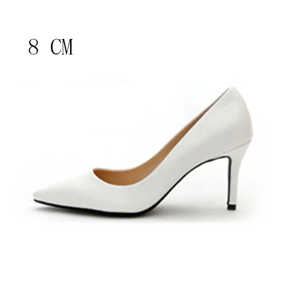 White Pumps 8 cm Женские туфли-лодочки женская брендовая обувь на высоком каблуке однотонные женские классические туфли на каблуке без застежки повседневная обувь весенне-Осенняя обувь с острым носком - Цвет: White Pumps 8 cm