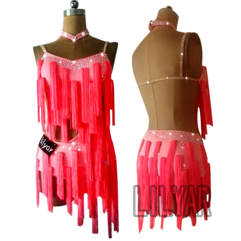 2020 латинские танцевальные платья для танцев женщин розового цвета украшенные