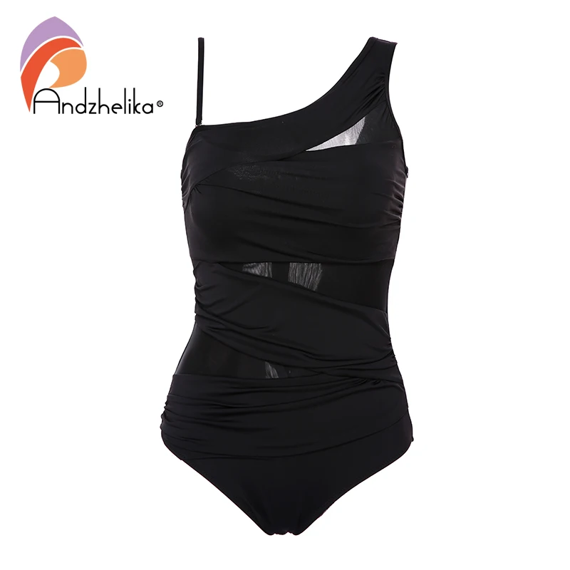 Andzhelika One Piece Swimsuit Women Sexy Shoulder Off Mesh Patchwork Swimwear Bathing Suit Monokini | Спорт и развлечения