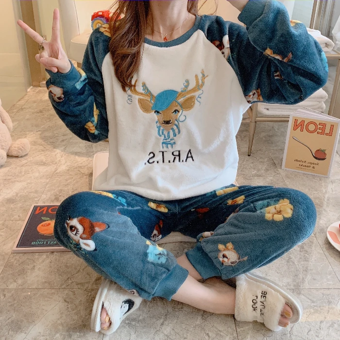 2019 фланелевые зимние пижамы с рождественским оленем милая утолщенная теплая