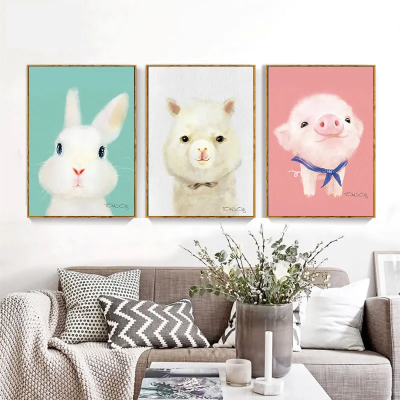 Настенные картины в скандинавском стиле с изображением милых животных на холсте
