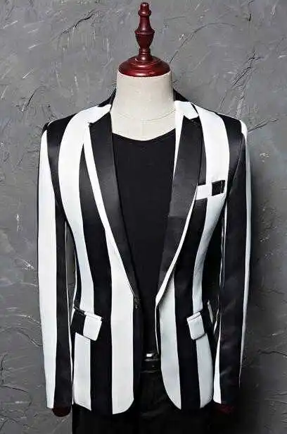 

Hot New Fashion Printed Dress Men's Korean Casual Suit male England Coat Studio Host Hair Stylist Stage Zebra Stripe Blazers Men