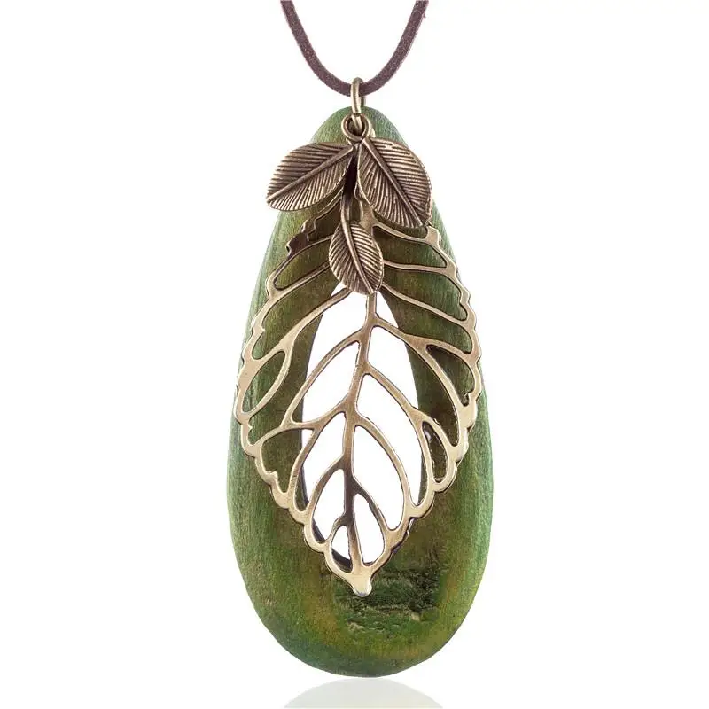 Vintage Leaf Woman Statement Necklaces &amp Pendants Long Necklace Wood Jewelry Collier Collares Women | Украшения и аксессуары