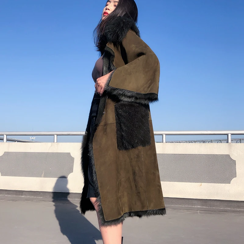 ZiZhen женское лоскутное пальто из овчины с длинным двойным мехом монгольский меховой воротник с норковым мехом 180816-3