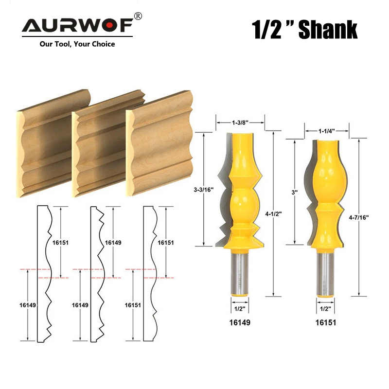 

LAVIE 2pcs 12mm 1/2" Large Reversible Crown Molding Router Bit Set Armrest Line Groove Milling Cutters for Wood Working MC03050