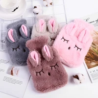 cute plush hot water bottle bag with knitted soft cozy cover winter warm tress pain relief therapy heat reusable hand warmer