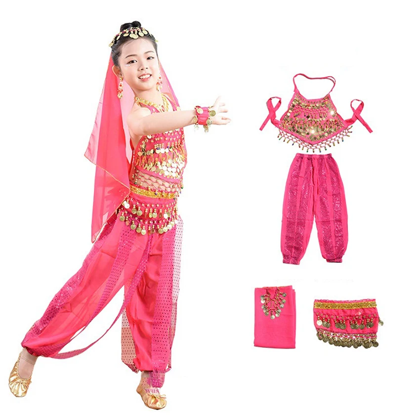 Детский костюм для танца живота с блестками комплект одежды выступлений из майки