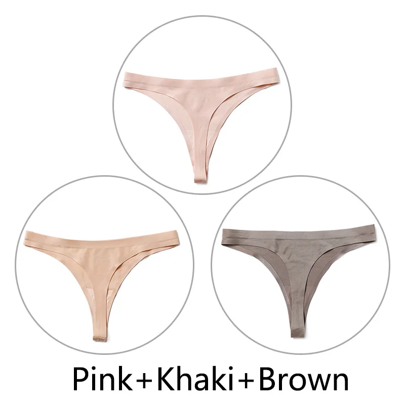 Pink-Khaki-Brown 3 шт./партия, Сексуальные Бесшовные прозрачные трусики, женские трусики с низкой талией, трусики-стринги, нижнее белье, женские трусы-танга, стринги большого размера - Цвет: Pink-Khaki-Brown