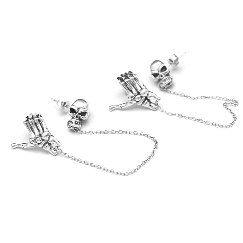 

Silver Stud Earrings Hip-Hop Hipster Hip Hop Exaggerated Skull Female Hand Claw 925 Silver Men's Earrings