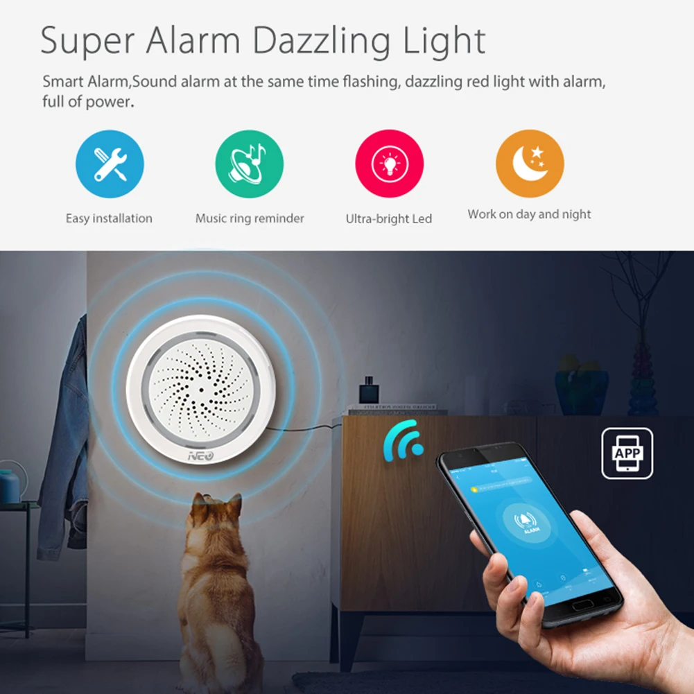 

Smart Home 3 in 1 WiFi Siren Alarm with Temperature Humidity Sensor App Voice Control Humidity Sensor Tuya Life Alexa IFTTT