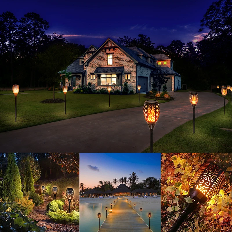 2020 светодиодный светильник с пламенем на солнечной батарее IP65 Водонепроницаемый