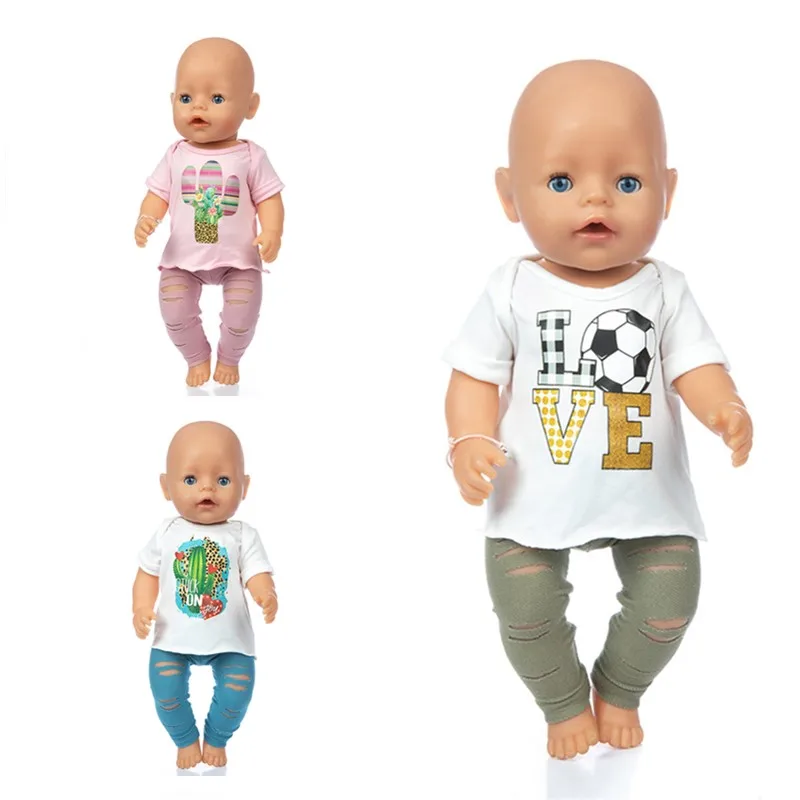 

2020 New Hot Sale Baby New Born 43cm Doll Clothes Accessories Cactus Football Ripped Clothes Suit For Baby Birthday Gift