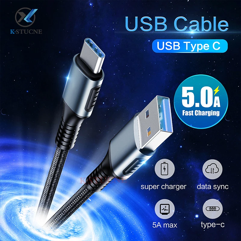 KSTUCNE 5A USB Type C Cable For Huawei Mate 20Pro P20 Lite Supercharge USB C Fast Charging Cable Type-C Cable For Huawei P30 Pro