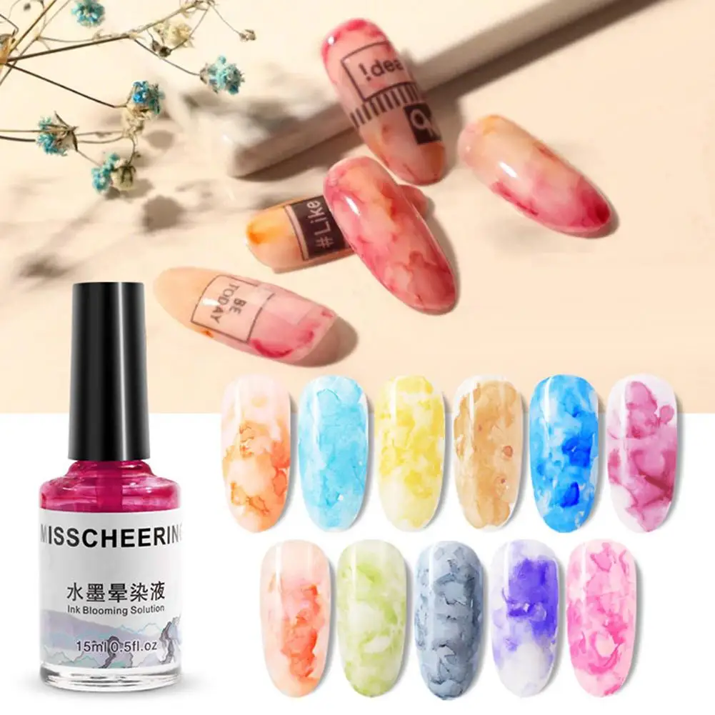 

New Nail Art Gel Watercolor Ink Blooming Marble Print Smoke Effect Smudge DIY Design Nail Art Decoration