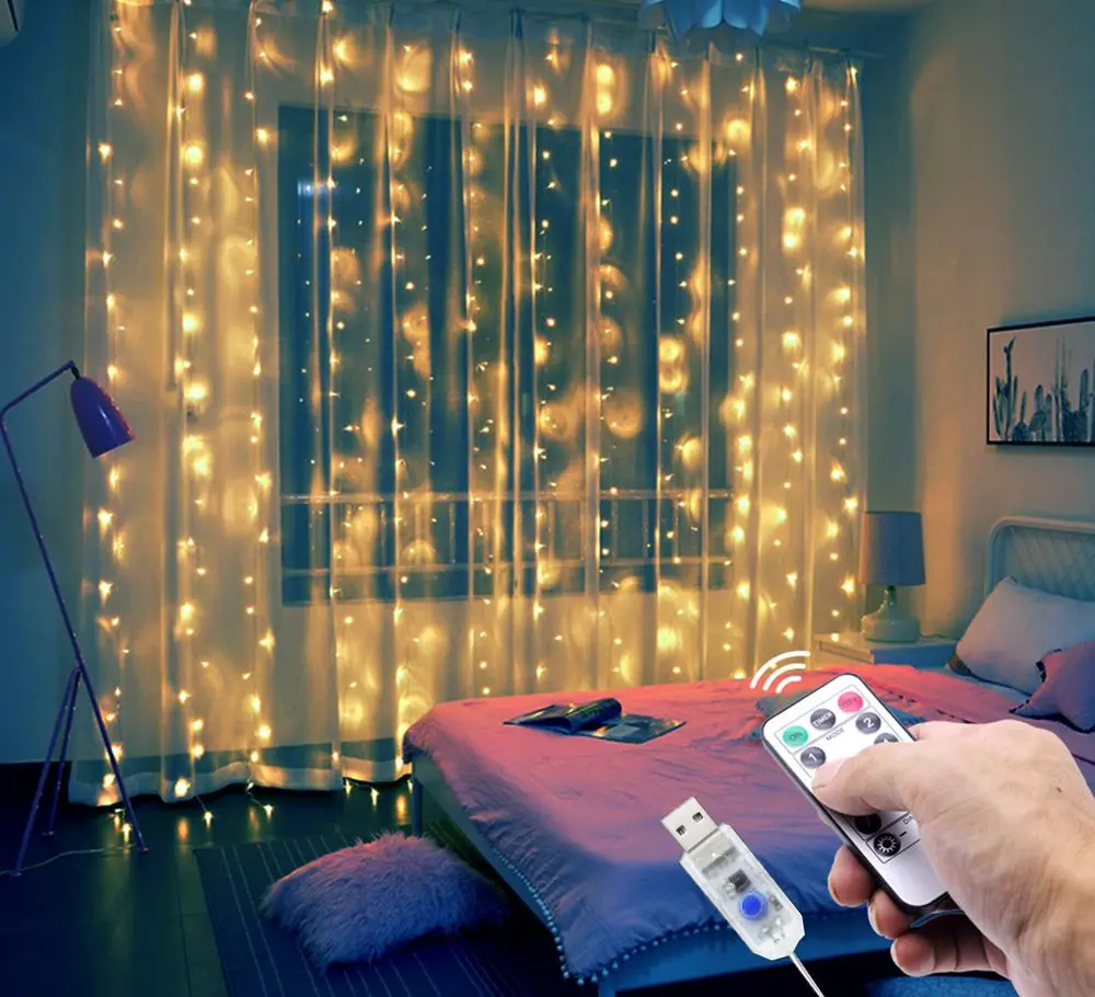 

3M LED Curtain Garland on the Window USB String Lights Fairy Festoon With Remote Christmas Wedding Holiday Decoration for Home