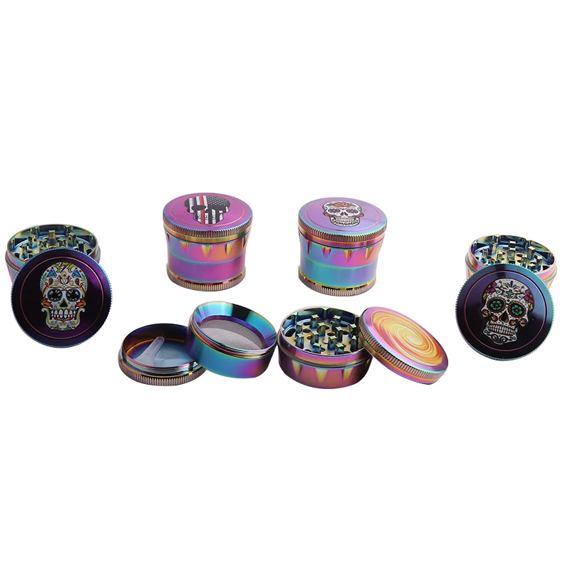 

4-Layer Skull Smoke Grinder Herb Colorful Plating Zinc Alloy Herbal Grinders Cigarette For Smoking Accessories