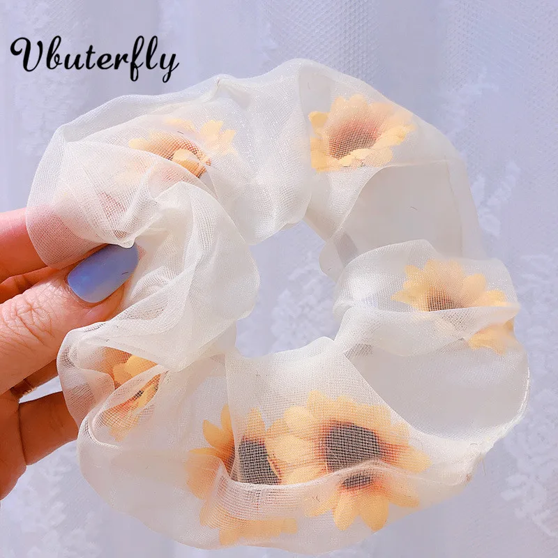 

Sunflower Large Intestine Hair Ring Three-dimensional Wash Face Bundle UBUTERFLY Korean Pop Organza Flowers Hair Scrunchies HR3