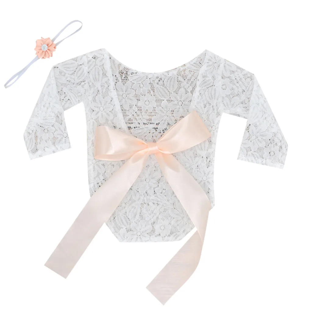 С бантом Кружевные реквизиты комбинезон для новорожденного малыша маленьких